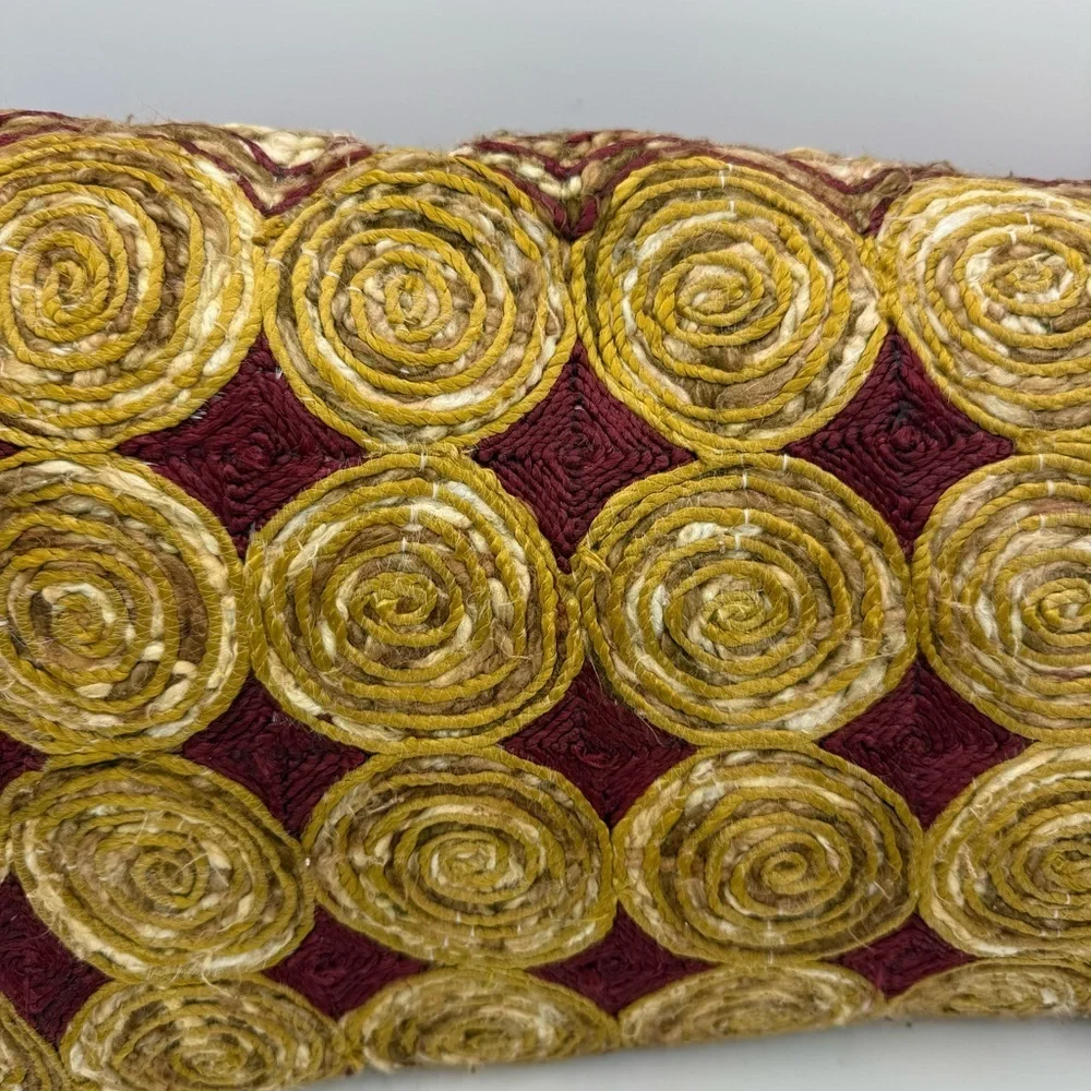 Pier 1 Imports Throw Pillow Made in India Size 12 X 18 Medallion Gold Maroon